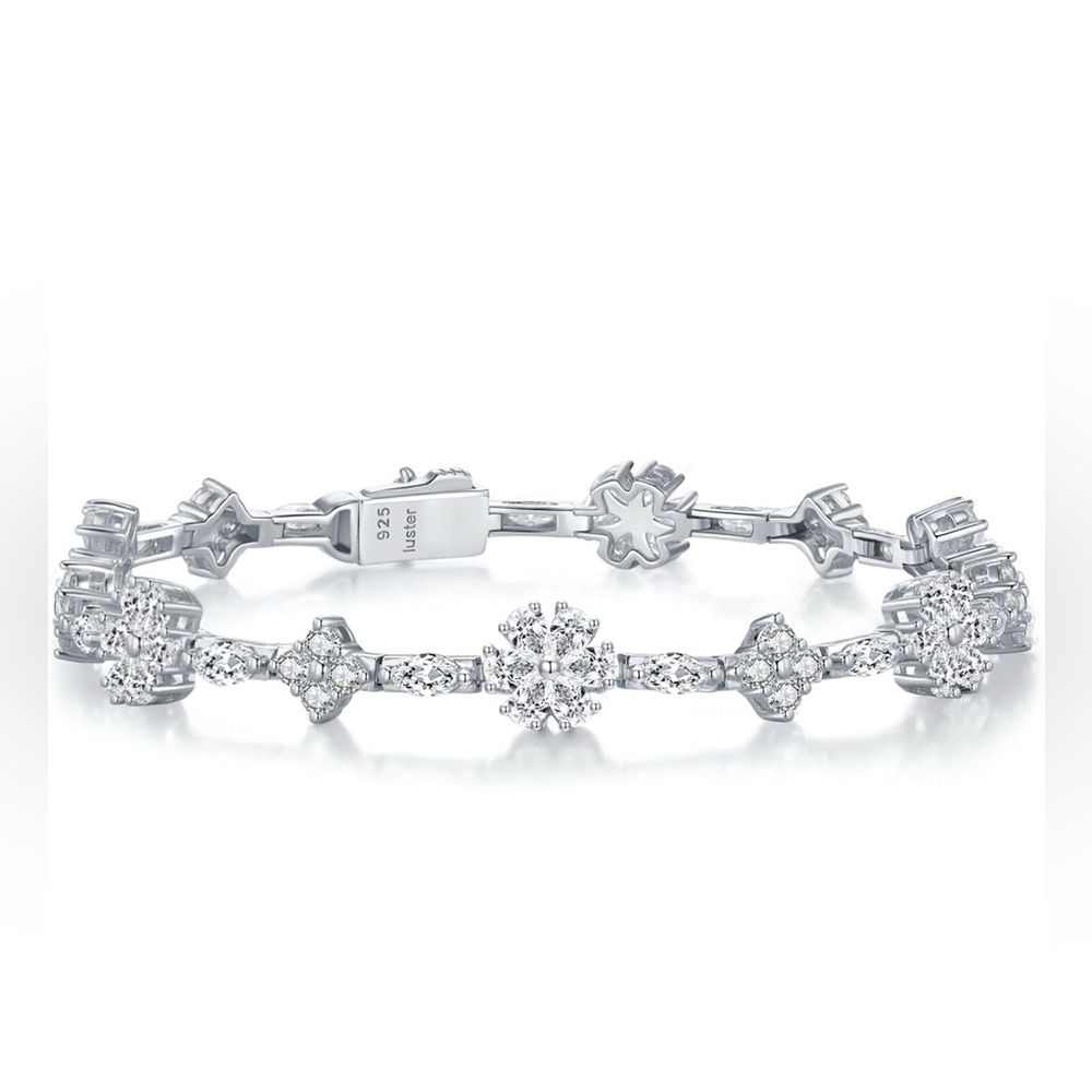 18K White Gold Plated 925 Sterling Silver Moissanite Bracelet 7.5”